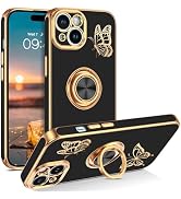 BENTOBEN Compatible with iPhone 15 Case with Ring Holder,Butterfly Design Women Girl iPhone 15 Ph...