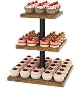 IBUYKE 3 Tier Cupcake Stand,Wood Durable Cupcake Tower,Square Serving Dessert Display Stand,Cupca...