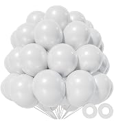 KAWKALSH 110pcs White Balloons, 12 inch White Latex Party Balloons with Ribbon Helium Quality for...