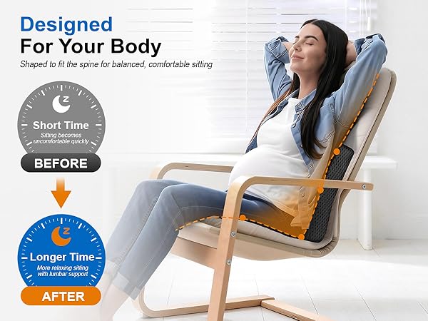 Supportive lumbar pillow for chair provides lasting comfort for extended sitting at home.
