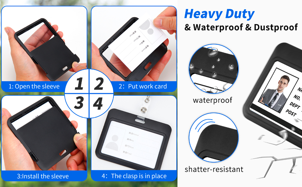 Sliding ID Badge Holder Black Horizontal Hard Plastic Case with Clear Window Card Protector Pouch