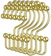 Amazer Gold Shower Curtain Hooks, 12PCS Rust-Resistant Metal Double Shower Curtain Rings for Curt...
