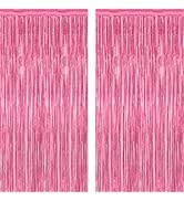 2 Pack Pink Party Decorations, 3.28 FT x 7.05 FT Pink Backdrop, Metallic Tinsel Backdrop Fringe C...