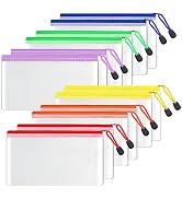 SUNEE Plastic Mesh Zipper Pouch 4x9 in (6 Colors, 12 Packs), Small Water-Resistant Zip Bag for Sc...