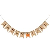 Alynta Happy Fall Burlap Banner Garland Pre-Strung Fall Pumpkin Banner Sign | Fall Garland Autumn...