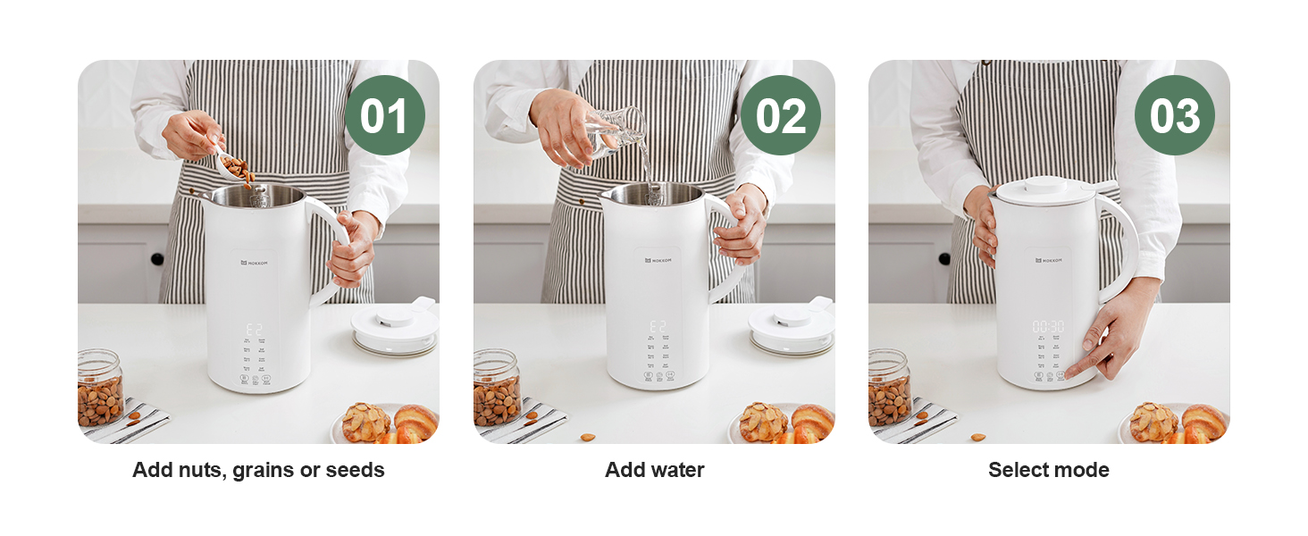 MOKKOM Nut Milk Maker Automatic Almond Milk Machine for Homemade Plant-Based Milk