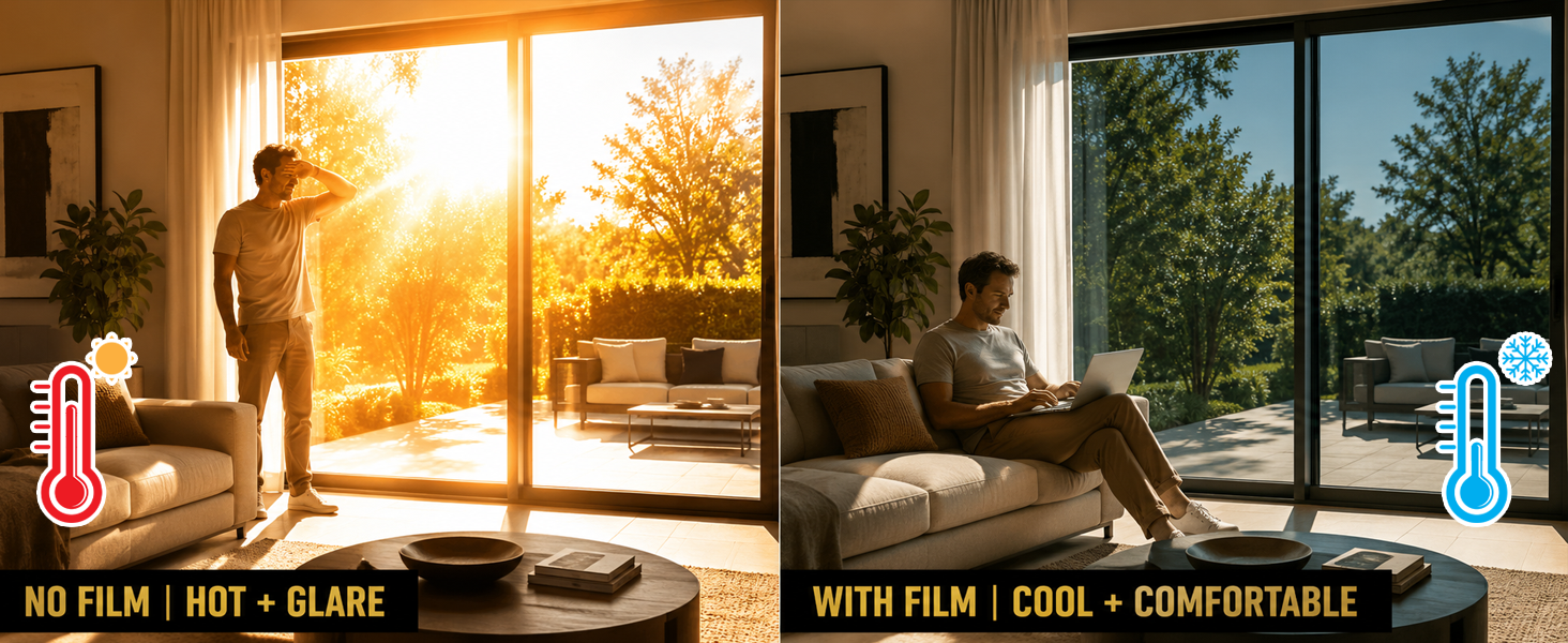 Heat control window tinting blocks harsh summer sun rays keeping master bedrooms cool.