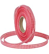 Red Gingham Ribbon for Gift Wrapping, 3/8 inch 50Yard Plaid Ribbon for Flower Bouquet Crafts Chri...