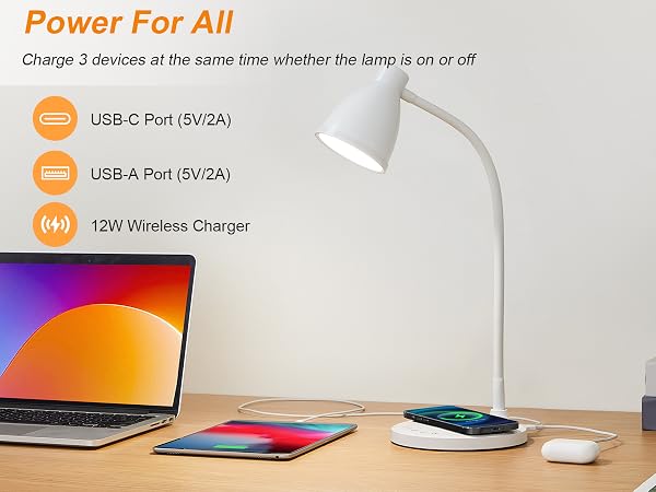 Desk Lamp for Home Office LED Desk Light USB Charging Ports Bedside Table Lamp for Dorm Room