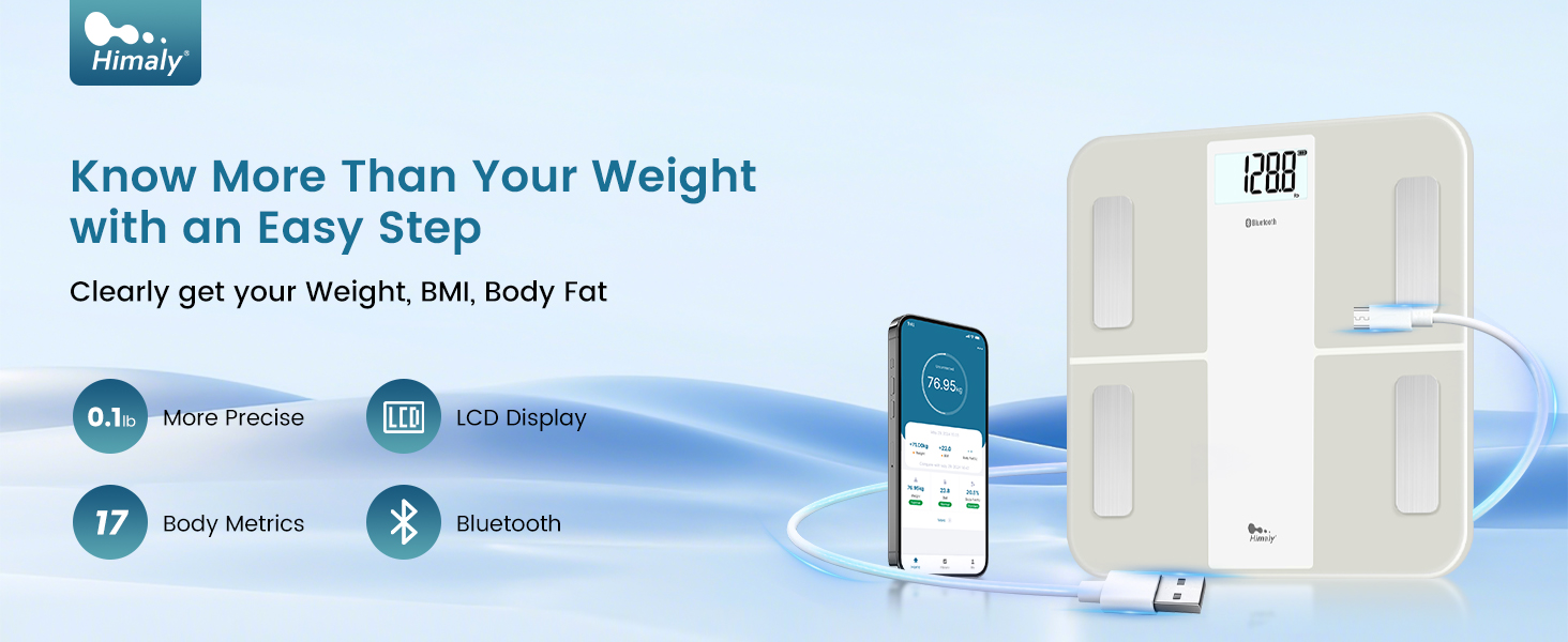 Know more than your weight, our smart rechargeable scale can clearly get more than 17 body metrics