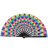 Salutto Large Women Clack Fold Hand Fan Fluorescence Printing UV Glow Party Club Prom Disco Freak...