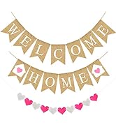 Welcome Home Banner Burlap Welcome Home Decorations, Rustic Bunting Garland Welcome Home Party De...