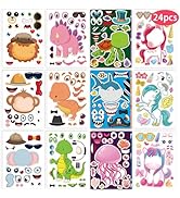 24 Pcs Make Your Own Sticker Sheets for Kids, Mix and Match Animal Face Stickers for Kids 3-5, 4-...