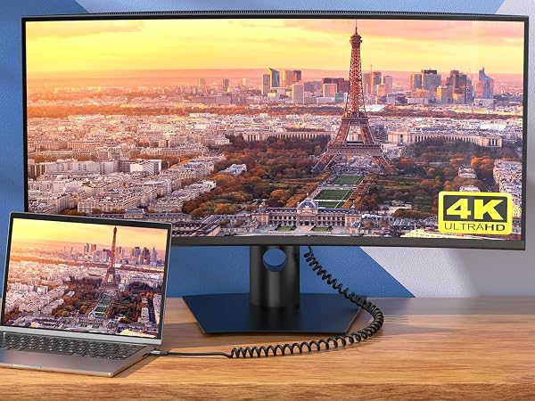 Coiled Type C to Type C Male to Male Scalable Spring Spiral Cord Support 4K@60Hz Video
