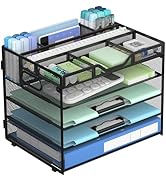 Docnest 5 Tier Mesh Desk Organizer- Letter Tray with Adjustable Compartments, Mesh Desktop Storag...