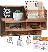 HOMEBROS Key Holder Wall Mount, Wooden Mail and Key Organizer with Chalkboard and Mirror, 3 Greet...