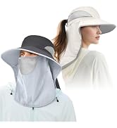 ZEXIAN Men&Women Wide Brim Fishing Ponytail Sun Hat with Removable Face and Neck Flap UPF 50+ UV ...