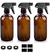 Worldgsb Glass Spray Bottles, 16oz Amber Glass Spray Bottles with Labels & Adjustable Nozzle, Reu...