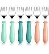 Pimoys 6 Pieces Toddler Forks Baby Forks Kids Forks with Round Handle, Stainless Steel Toddler Ut...