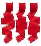 Chiffon Ribbon, 3 Rolls 21 Yards Red Handmade Fringe Chiffon Silk Ribbon 1.5" x 7Yd Ribbons Set f...