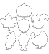 LILIAO Fall Thanksgiving Cookie Cutter Set, 7 Piece, Pumpkin, Turkey, Maple Leaf, Oak Leaf, Turke...
