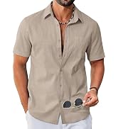 COOFANDY Men's Short Sleeve Button Down Shirts Summer Cotton Linen Casual Beach Shirts with Pocket