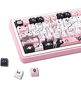 COOMICKEY Cute Cat Keycaps, Mao Profile Pink and Black PBT Keycaps, 130 Keys Meow Meow Keyboard K...