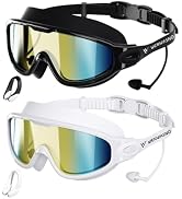 Wenwasno Swim Goggles, 2 Pack Anti-Fog Waterproof HD UV Protection Large Rim Swim Goggles