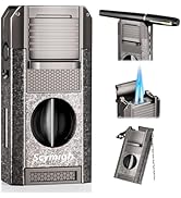 5-in-1 Torch Lighter with Cutter, Punch and Draw Enhancer Tool, Dual Jet Windproof Flame Butane L...