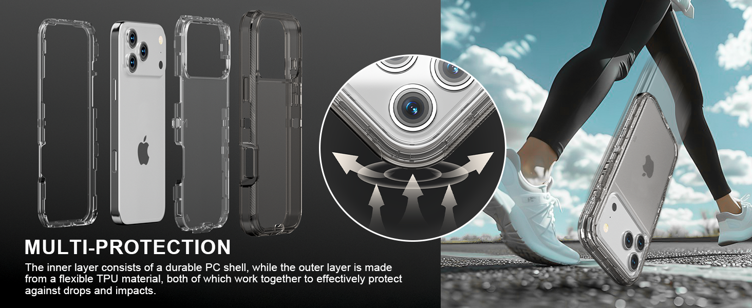 Multi-layer protection, dual layers, TPU+PC, sports, running, hiking