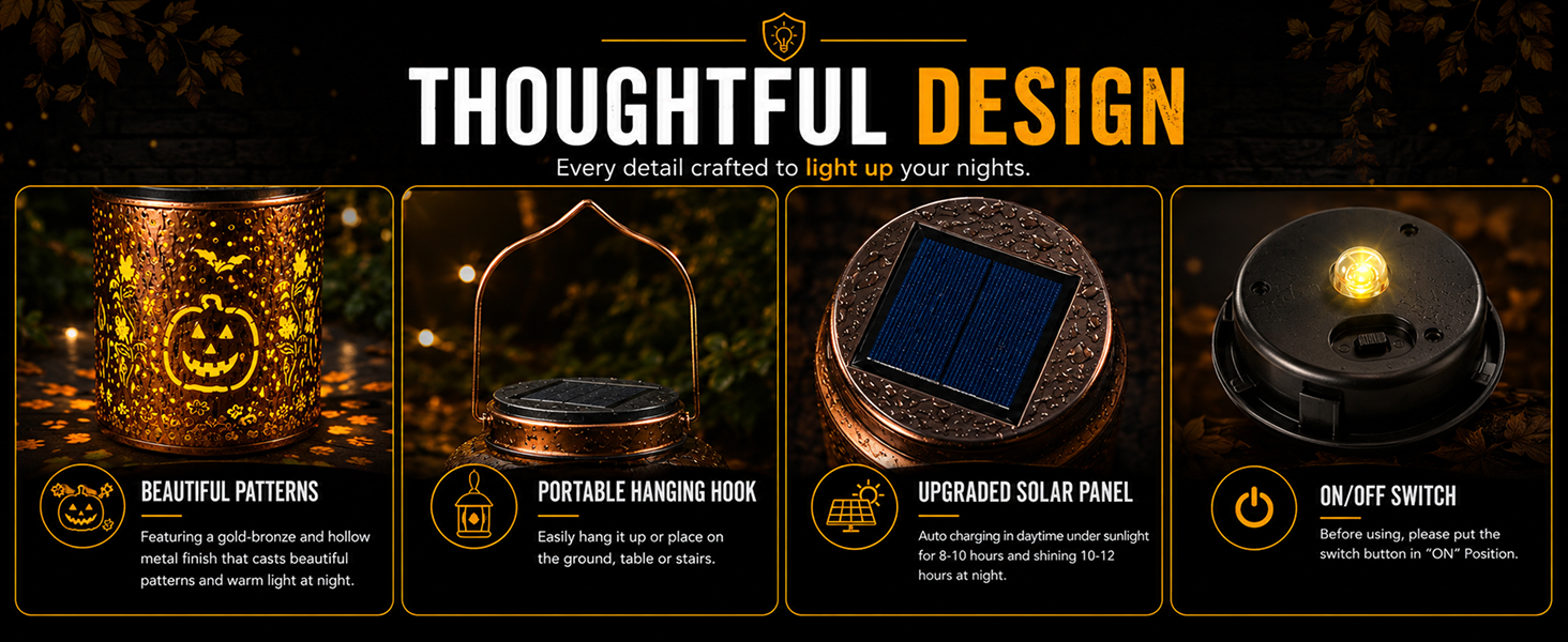 Auto dusk-to-dawn sensor turns lanterns on at night, off at dawn