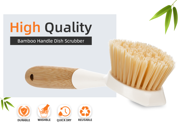 Bamboo Brush Dish is Sturdy and Durable Brush,Made of Wood and Non-scratch & Odorless Bristles.