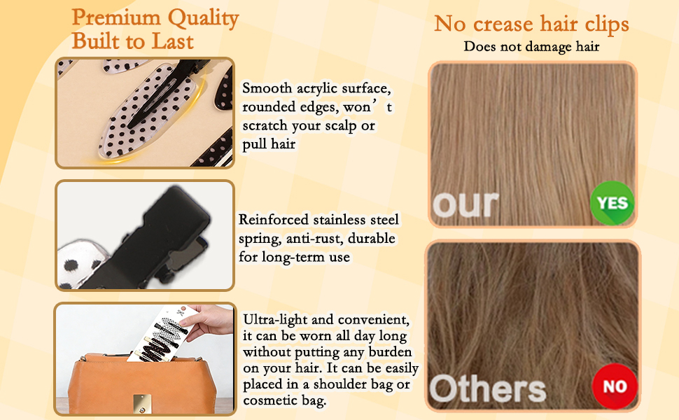 polka dot no bend hair clips?no crease hair clips for makeup?6 pack no bend hair clips