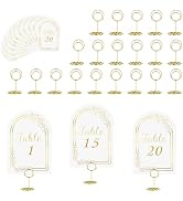 JOYIT 20 Sets Wedding Table Numbers 1-20 with 20 Pcs Holders, White Gold Cards with Place Card Ho...