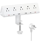 6.5 FT Desk Clamp Power Strip with 5 AC Outlets & 6 USB Ports PD 40W USB-C Fast Charging, 1250J S...