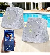 uuffoo 2-Pack Rock Speakers Outdoor Waterproof with RGB Color Lights Multi-Sync Up to 100 Speaker...