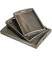 VERGOODR Country Farmhouse Rustic Wood Nesting Dinning Breakfast Serving Trays with Wood Handles,...