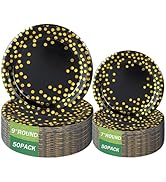 100 Pcs Black and Gold Paper Plates Gold Foil Dot Disposable Dessert Party Paper Plates 50 x 9" a...