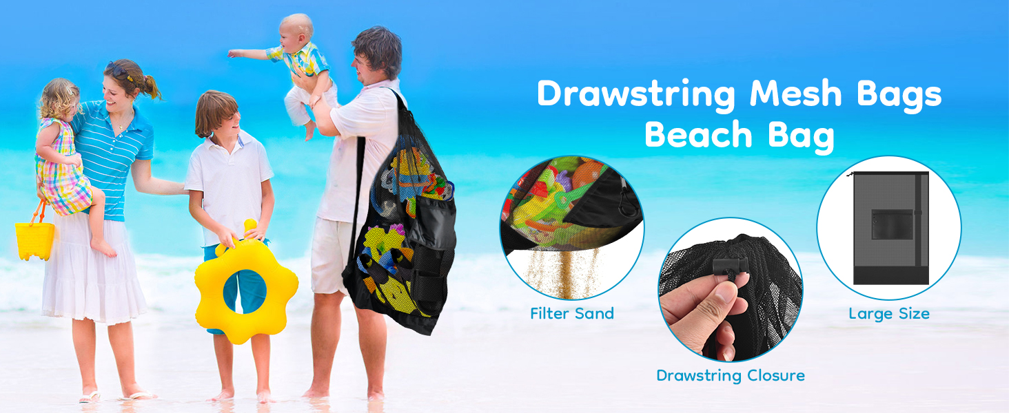 mesh beach bag beach drawstring backpack pool bag swim bag toy storage seashell rock collecting bag