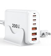 200W USB C Charger Block Multiple Ports, FEMORO GaN III USB Charging Station 6 Ports Hub, Multi P...