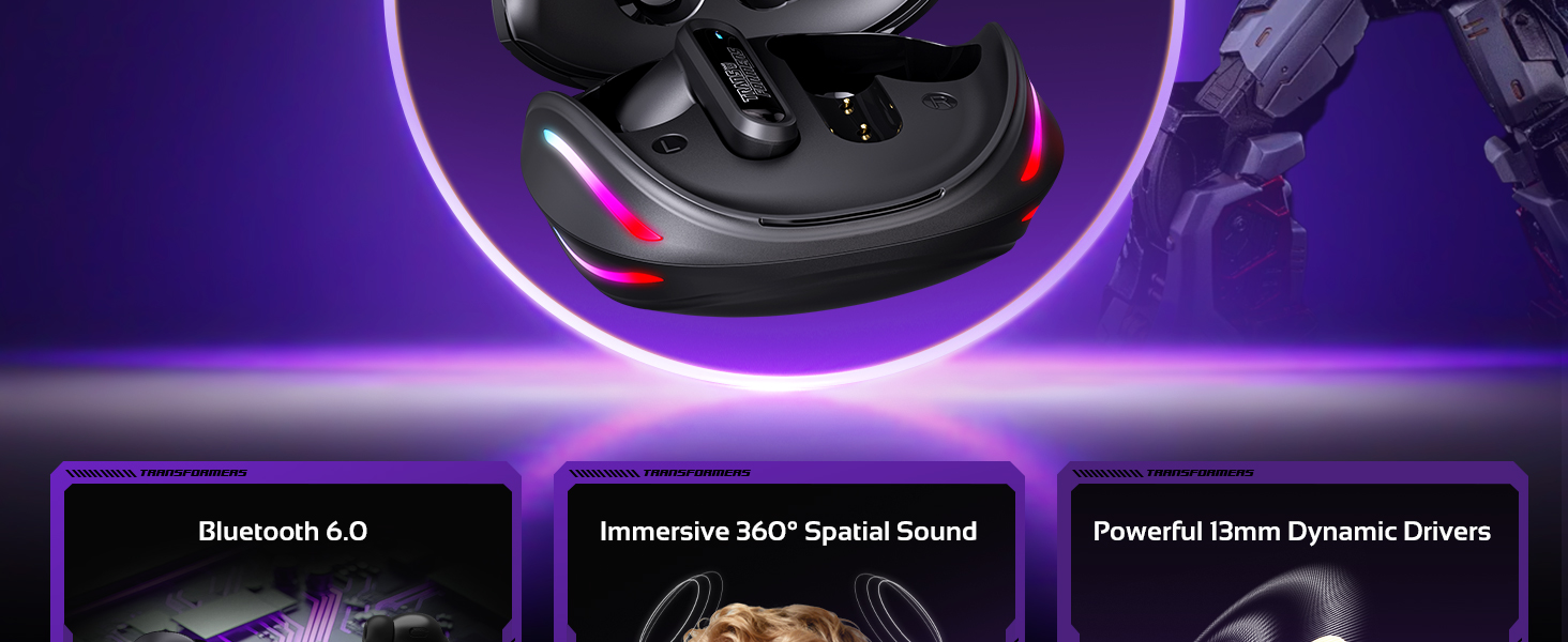 Transformers Official Megatron Wireless Gaming Waterproof Earbuds Bluetooth Gift