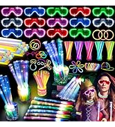 SHQDD 138 PCS Glow in the Dark Party Supplies, 24 PCS Glow Fiber Optic Wands, 14 PCS LED Glasses ...