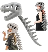 AJOFIEK Realistic 3D Plush Dinosaur Skeletons Costume, Plush Spine Skull Mask for Halloween and E...