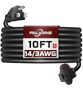 PALARINE 10ft Black Outdoor Extension Cord Waterproof, UL Listed, 14/3 SJTW Heavy Duty 3 Prong, 1...
