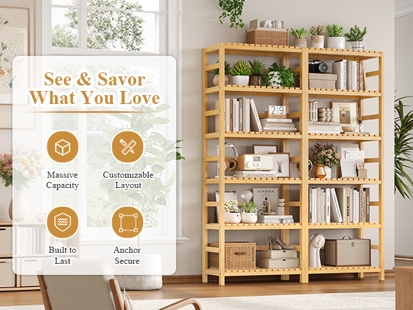 FOTOSOK 6-Tier Bamboo Shelf