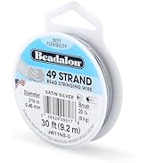 Beadalon 49 Strand Stainless Steel Bead Stringing Wire, .018 in / 0.46 mm, Satin Silver, 30 ft / ...