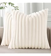 Pallene Faux Fur Plush Throw Pillow Covers 18x18 Set of 2, Luxury Soft Fluffy Striped Decorative ...