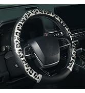 KAFEEK Leopard Print Steering Wheel Cover 15 inch, Microfiber Leather Cheetah Pattern for Women G...
