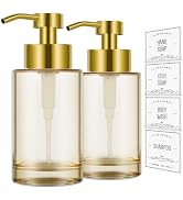 Glass Soap Dispenser 2 Pack, 12oz Thick Glass Gold Hand Liquid Soap Dispenser for Bathroom & Kitchen