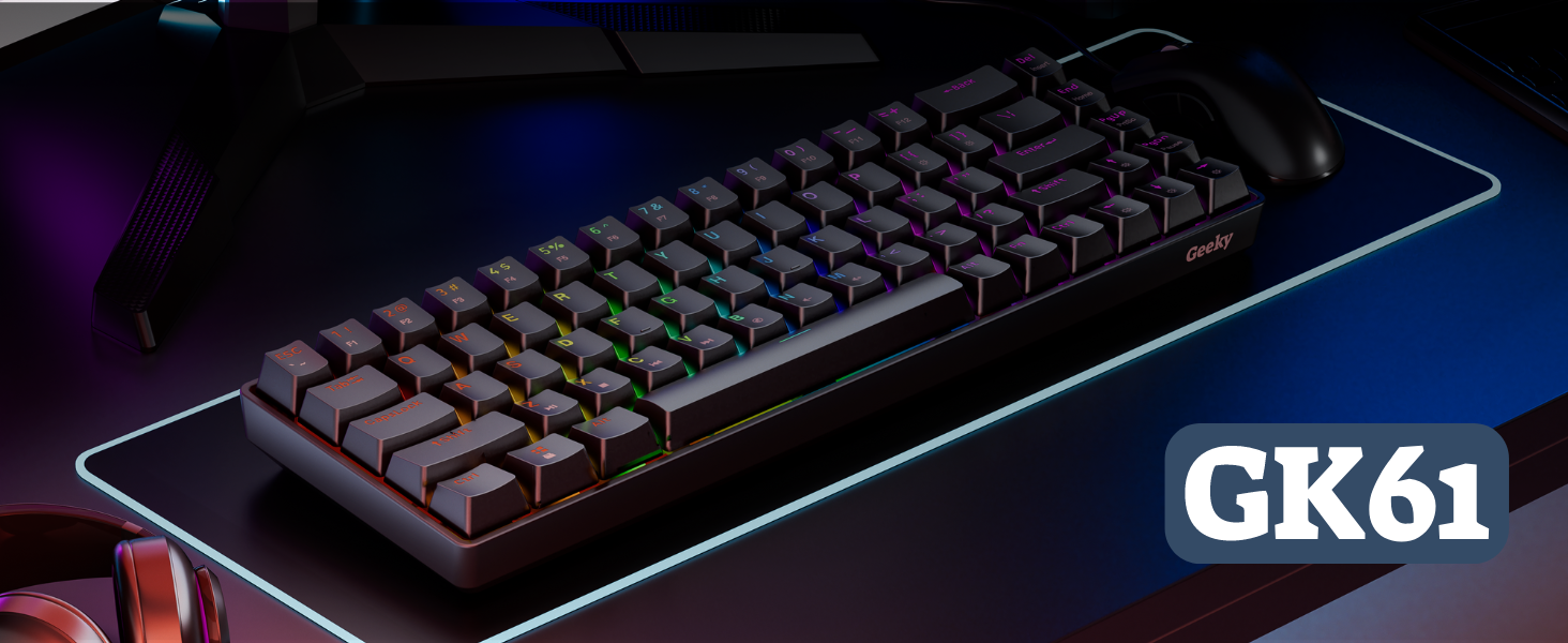 Geeky gk61 Hotswap mechanical gaming keyboard 60% form factor dk61se gk61se gk 60%